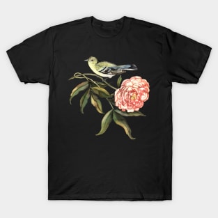 Watercolor Bird And Flower Peony T-Shirt